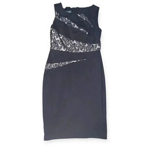 Black label lace detailed black sheath dress